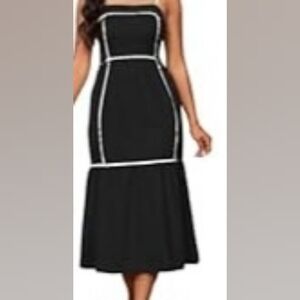 Chic Strapless Black Dress with White Trim
